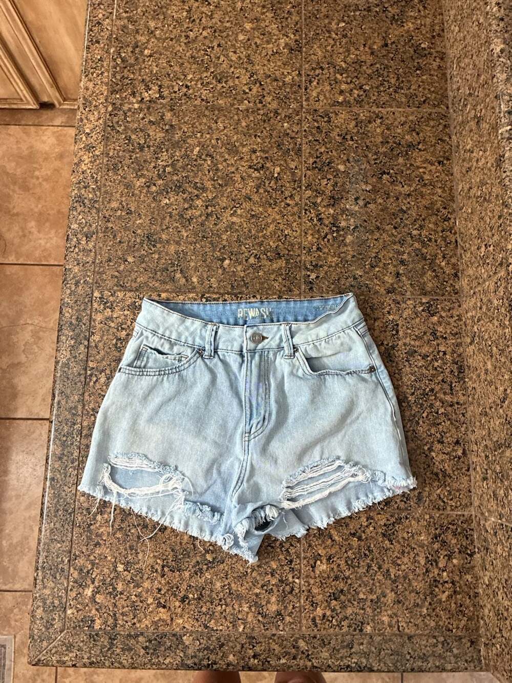 Rewash Women's Light Wash Distressed Raw Hem Denim Jean Shorts